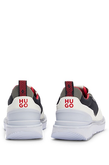 HUGO 雨果混合材质拼色运动鞋,  160_Open White
