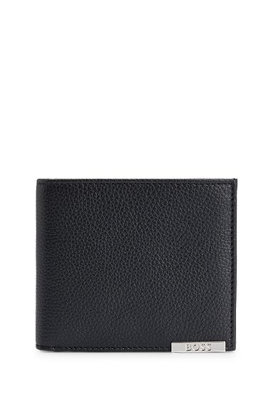 Logo-plate leather wallet and card holder gift set, Black