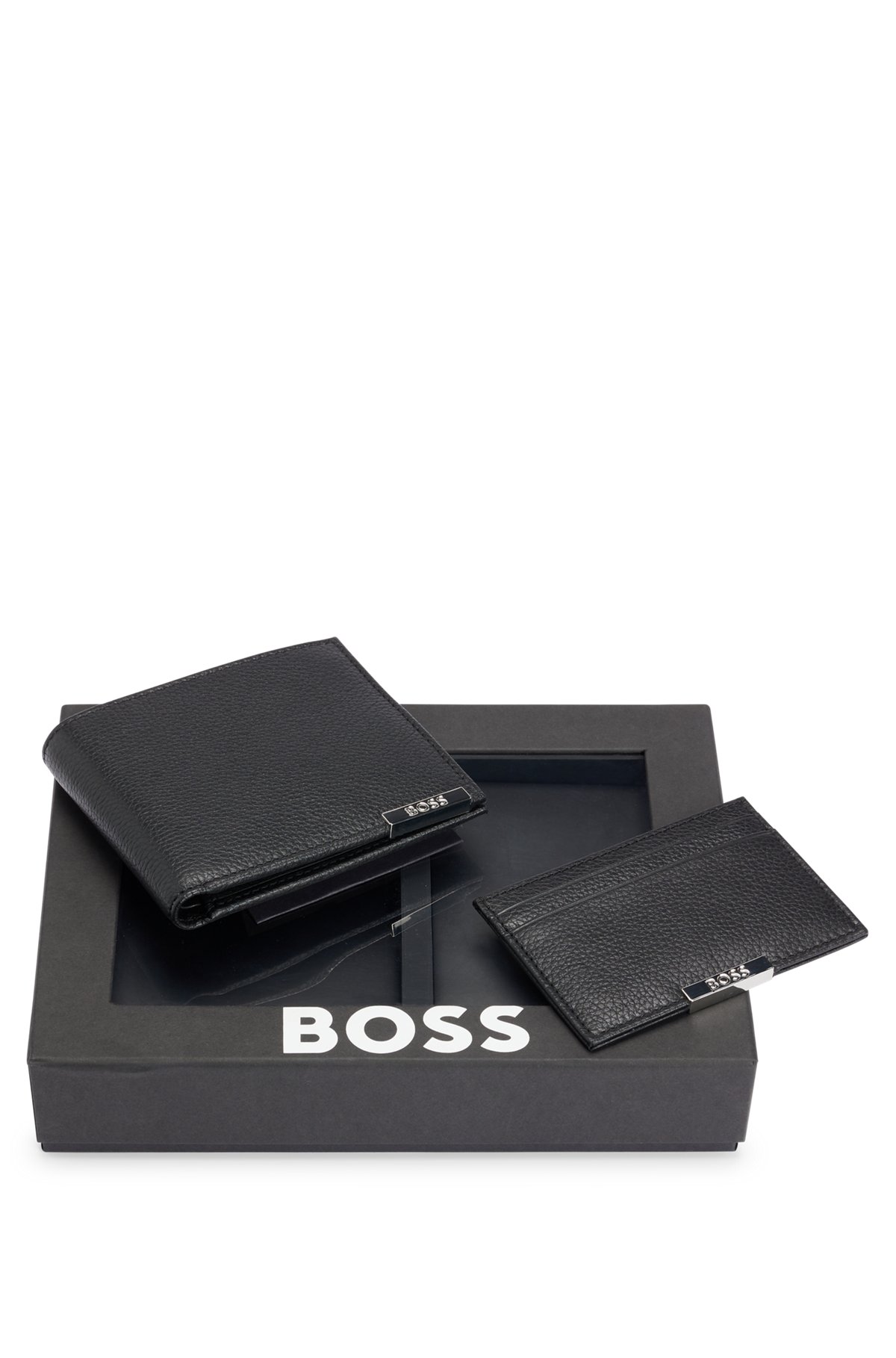 BOSS - Geschenk-Set mit Geldbörse und Kartenetui aus Leder mit Logo-Detail