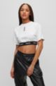 Cotton-jersey cropped T-shirt with logo waistband, White