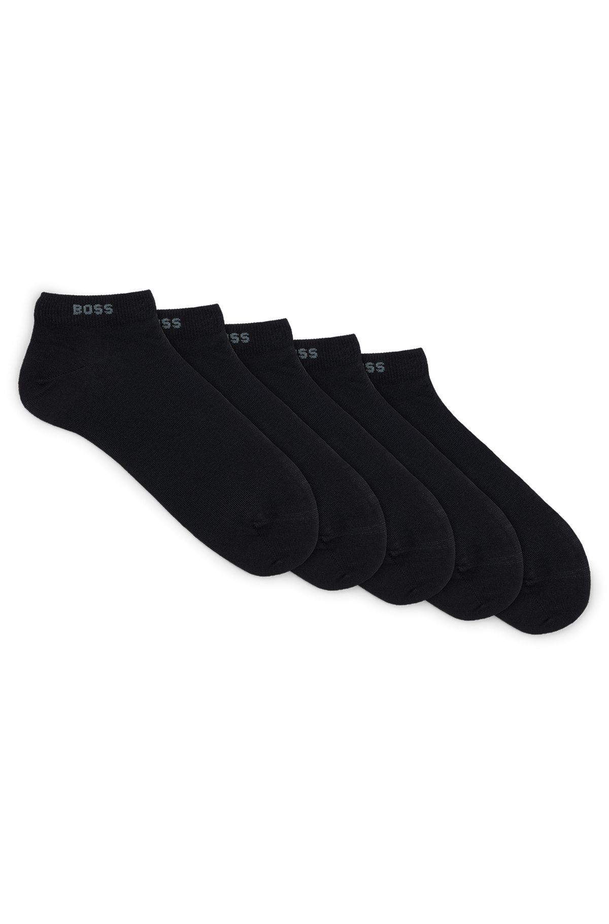 Paquete de cinco pares de calcetines tobilleros en mezcla de algodón con la marca, Negro