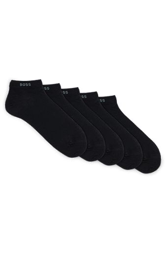 Paquete de cinco pares de calcetines tobilleros en mezcla de algodón con la marca, Negro