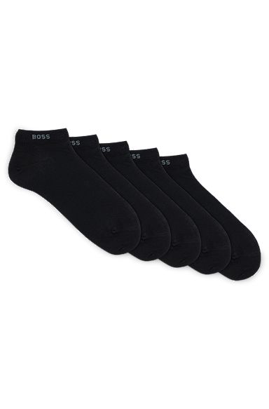 Five-pack of cotton-blend ankle socks with branding, Black
