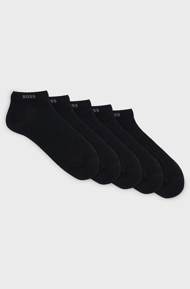 Five-pack of cotton-blend ankle socks with branding, Black