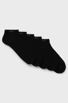 Five-pack of cotton-blend ankle socks with branding, Black