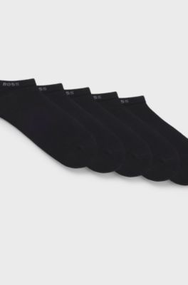 Five-pack of cotton-blend ankle socks with branding, Black