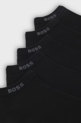 브랜딩 디테일 코튼 블렌드 앵클 삭스 5켤레 세트, 블랙