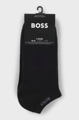 Paquete de cinco pares de calcetines tobilleros en mezcla de algod&oacute;n con la marca, Negro
