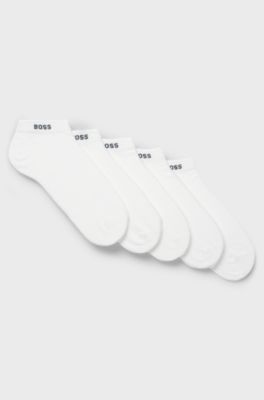 F&uuml;nferpack Sneakers-Socken aus Baumwoll-Mix mit Branding, Wei&szlig;