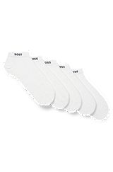 Five-pack of cotton-blend ankle socks with branding, White