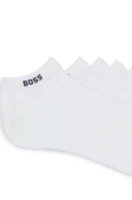 Five-pack of cotton-blend ankle socks with branding, White