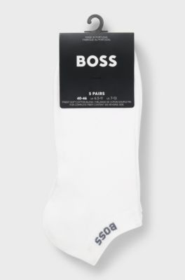 Five-pack of cotton-blend ankle socks with branding, White