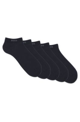 Five-pack of cotton-blend ankle socks with branding, Dark Blue