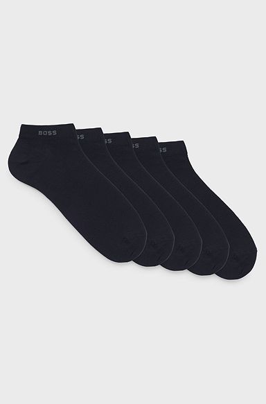 Five-pack of cotton-blend ankle socks with branding, Dark Blue