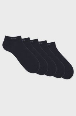 Five-pack of cotton-blend ankle socks with branding, Dark Blue