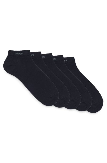 Five-pack of cotton-blend ankle socks with branding, Dark Blue