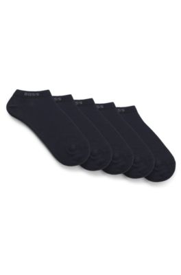 Five-pack of cotton-blend ankle socks with branding, Dark Blue