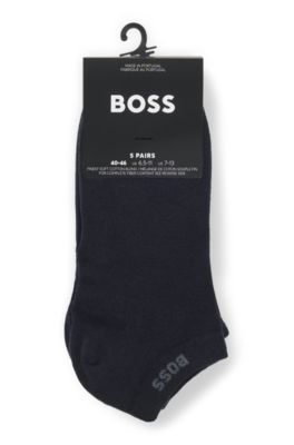 Five-pack of cotton-blend ankle socks with branding, Dark Blue