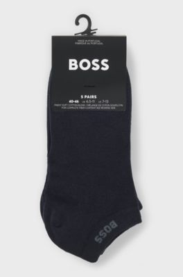 Five-pack of cotton-blend ankle socks with branding, Dark Blue