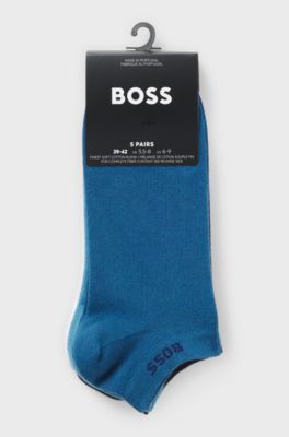 Five-pack of cotton-blend ankle socks with branding, White / Blue