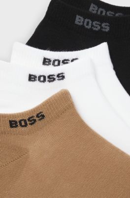 Pakke med fem par ankelstr&oslash;mper i bomuldsblanding og med m&aelig;rke, Sort/hvid/beige