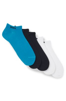Calzini corti in misto cotone con logo in confezione da cinque, Nero / Bianco / Blu