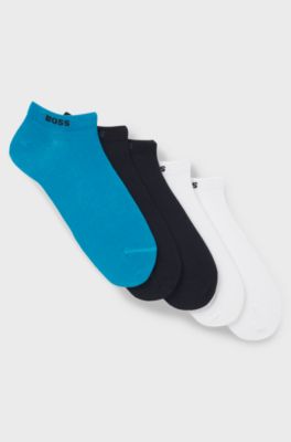 Five-pack of cotton-blend ankle socks with branding, Black / White / Blue