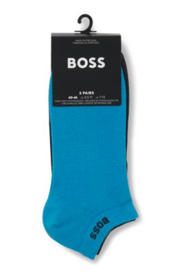 Five-pack of cotton-blend ankle socks with branding, Black / White / Blue