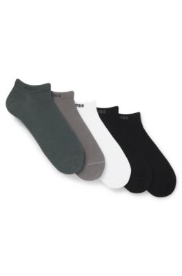 Five-pack of cotton-blend ankle socks with branding, White / Grey / Black
