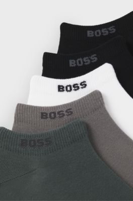 Vijf paar enkelsokken van een katoenmix met logo&rsquo;s, White / Grey / Black