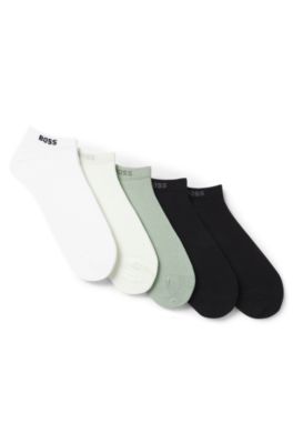 Five-pack of cotton-blend ankle socks with branding, Green / Black / White