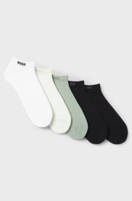 Five-pack of cotton-blend ankle socks with branding, Green / Black / White