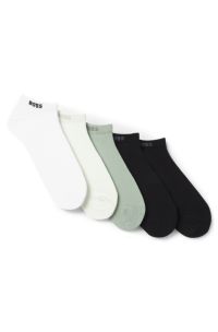 Five-pack of cotton-blend ankle socks with branding, Green / Black / White