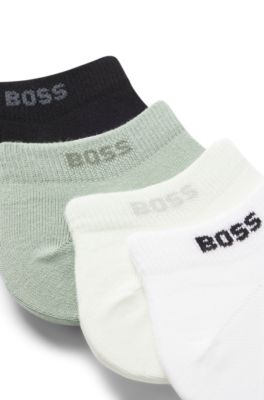 Five-pack of cotton-blend ankle socks with branding, Green / Black / White