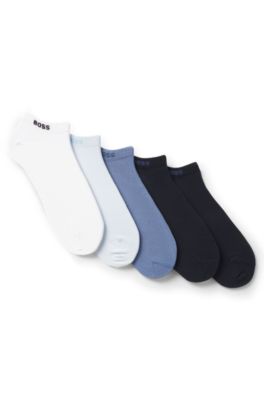 Five-pack of cotton-blend ankle socks with branding, Black / White / Blue