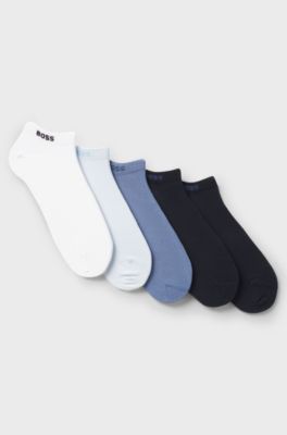 Five-pack of soft combed-cotton ankle socks, Black / White / Blue