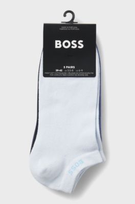 Paquete de cinco pares de calcetines tobilleros en mezcla de algod&oacute;n con la marca, Negro / Blanco / Azul