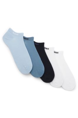 Five-pack of cotton-blend ankle socks with branding, White / Blue
