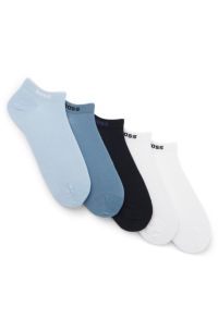 Five-pack of cotton-blend ankle socks with branding, White / Blue