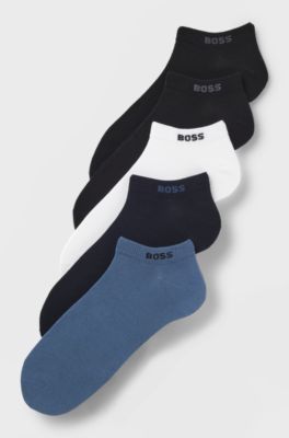 Five-pack cotton-blend ankle socks, Black / White / Blue
