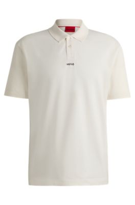 Cotton-piqu&eacute; polo shirt with logo print, White