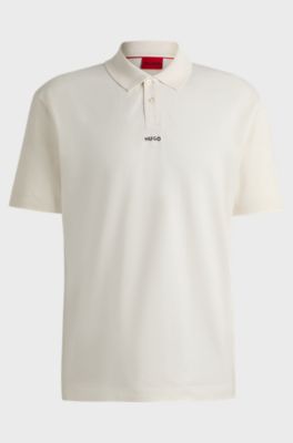Cotton-piqu&eacute; polo shirt with logo print, Natural