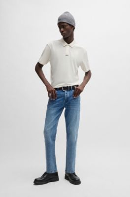 Cotton-piqu&eacute; polo shirt with logo print, White