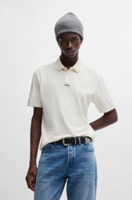 Cotton-piqu&eacute; polo shirt with logo print, White