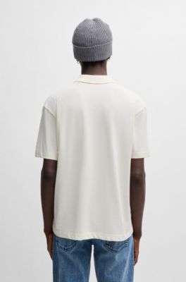 Cotton-piqu&eacute; polo shirt with logo print, White