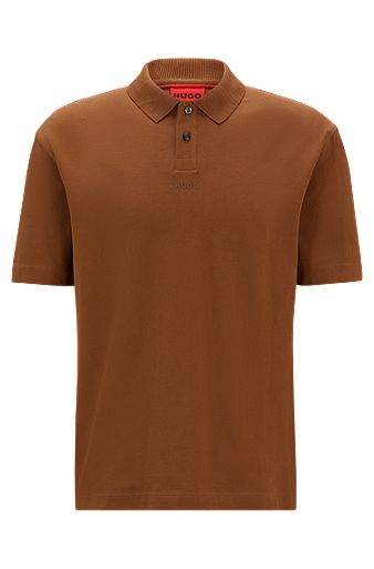 Cotton-piqué polo shirt with logo print, Brown