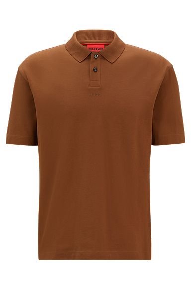 Cotton-piqué polo shirt with logo print, Brown