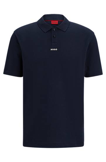 Hugo Cotton-piqué Polo Shirt With Logo Print In Blue