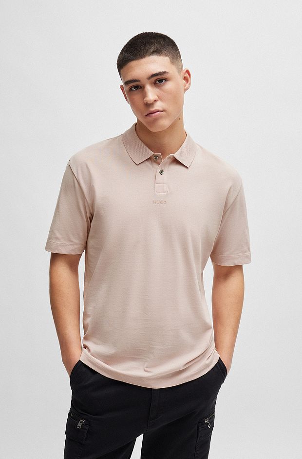 Cotton-piqué polo shirt with logo print, light pink