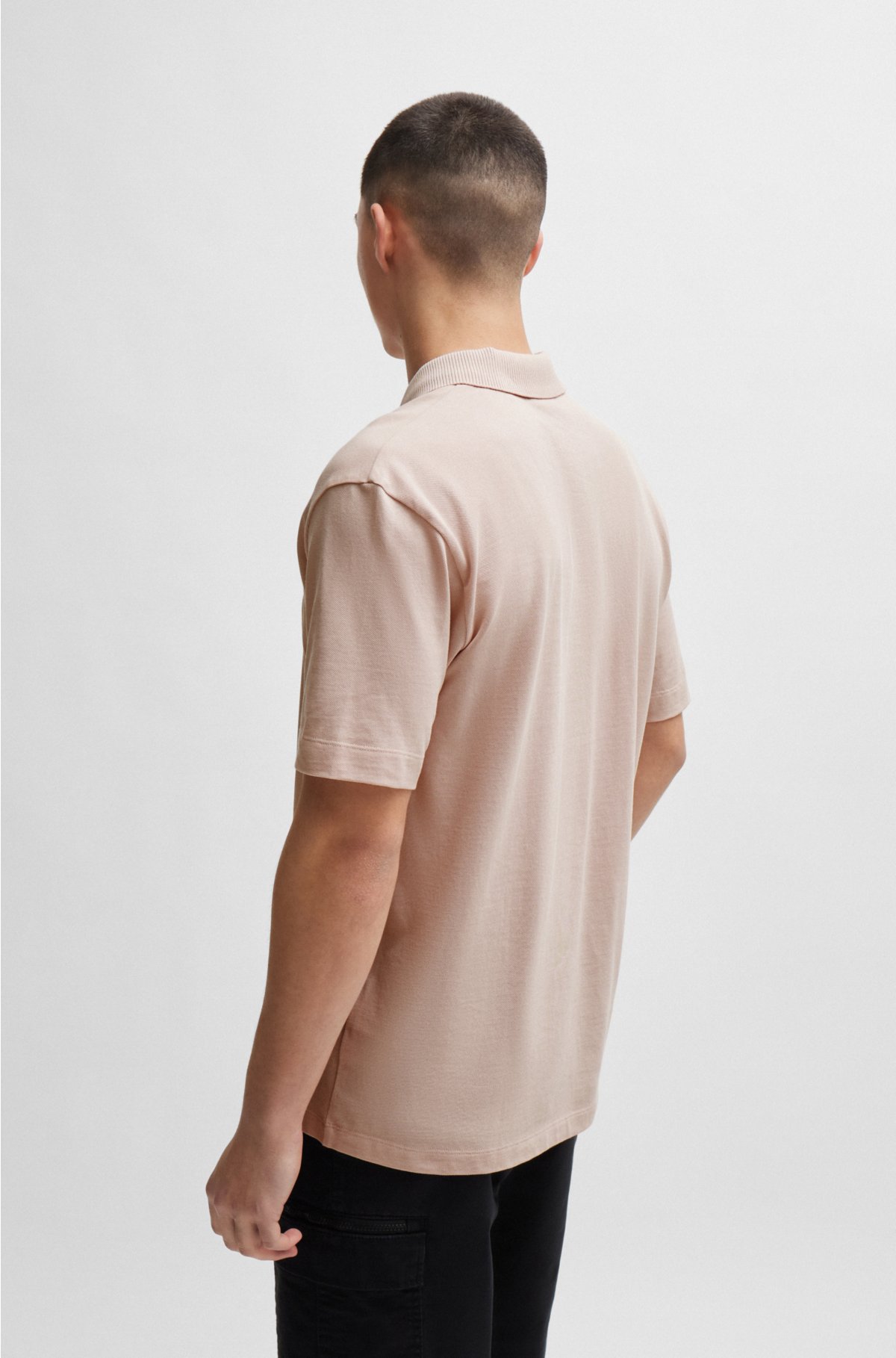 Cotton-piqué polo shirt with logo print, light pink